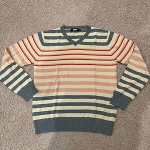 MARCUS Multicolor Retro Vintage Vibes Knit Stripe V-neck Sweatshirt